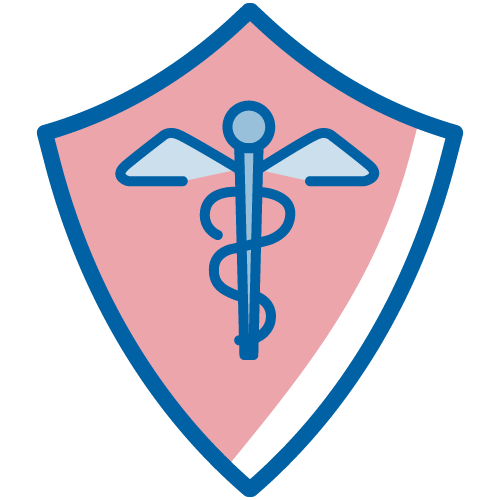 Escudo con caduceo. Ilustración.