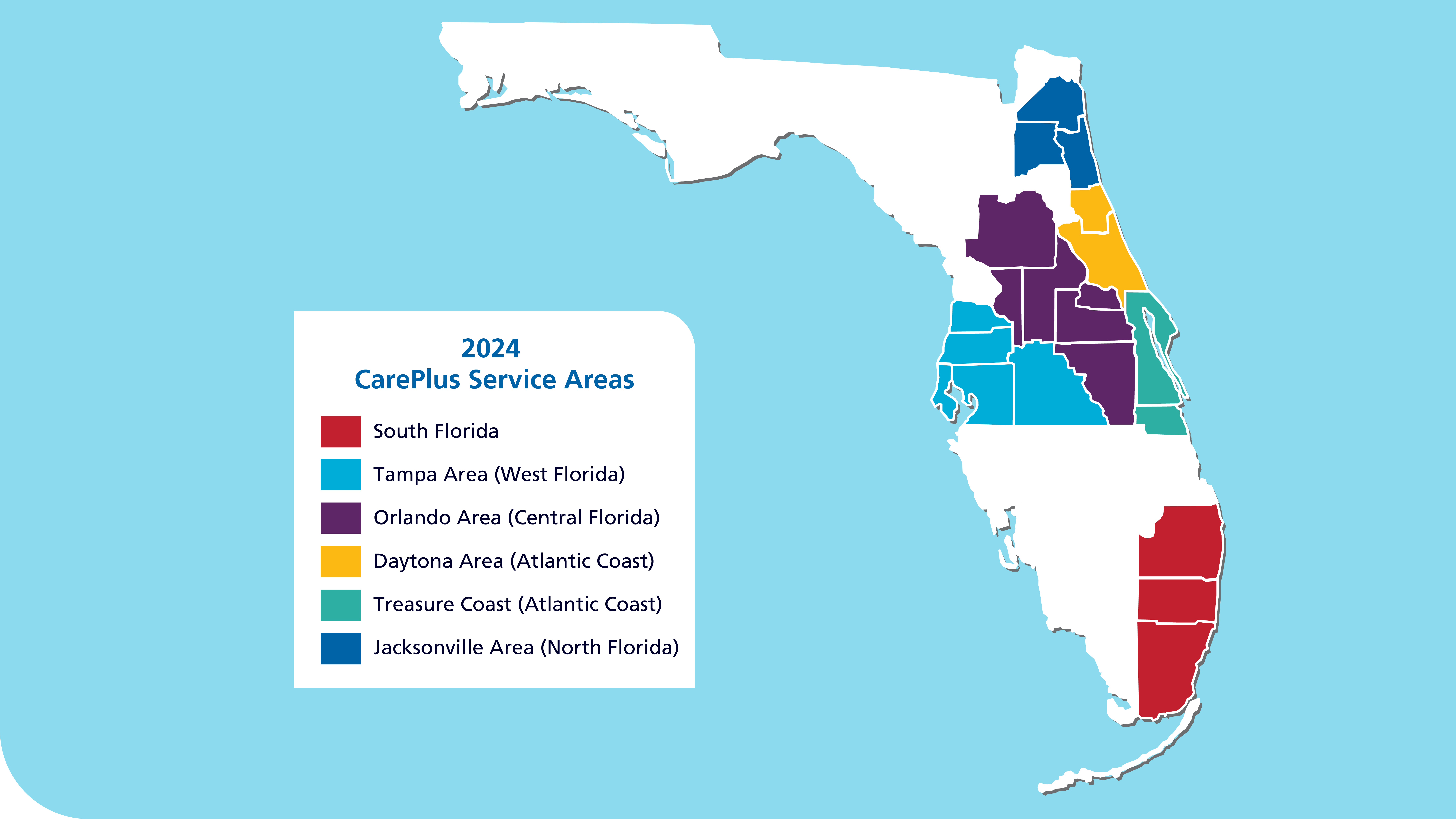 Map of 2024 CarePlus service areas.