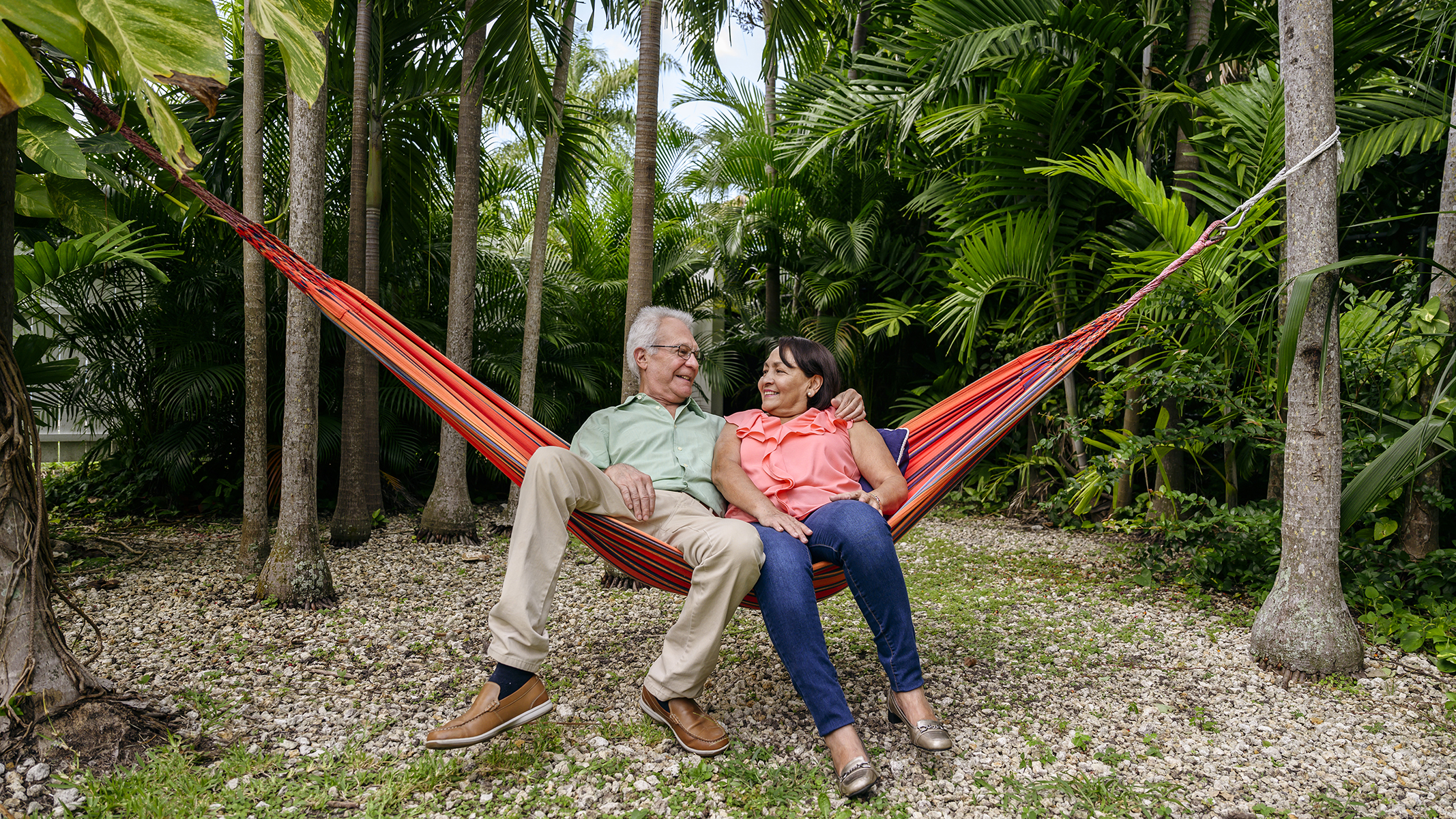 Senior couple relaxing on a hammock